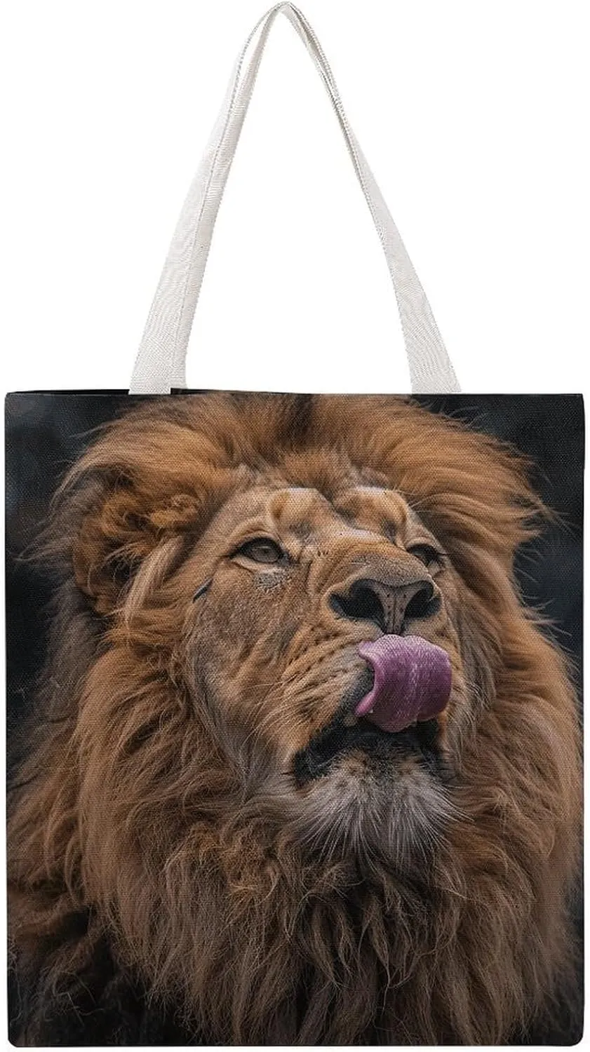 Canvas Tote Bag Lion Sticks Out Tongue Printed Tote Handbags Big Martin Canvas Tote Handbags Casual Shoulder Work Bag 15 X 16.1 Inches