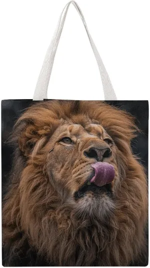 Canvas Tote Bag Lion Sticks Out Tongue Printed Tote Handbags Big Martin Canvas Tote Handbags Casual Shoulder Work Bag 15 X 16.1 Inches