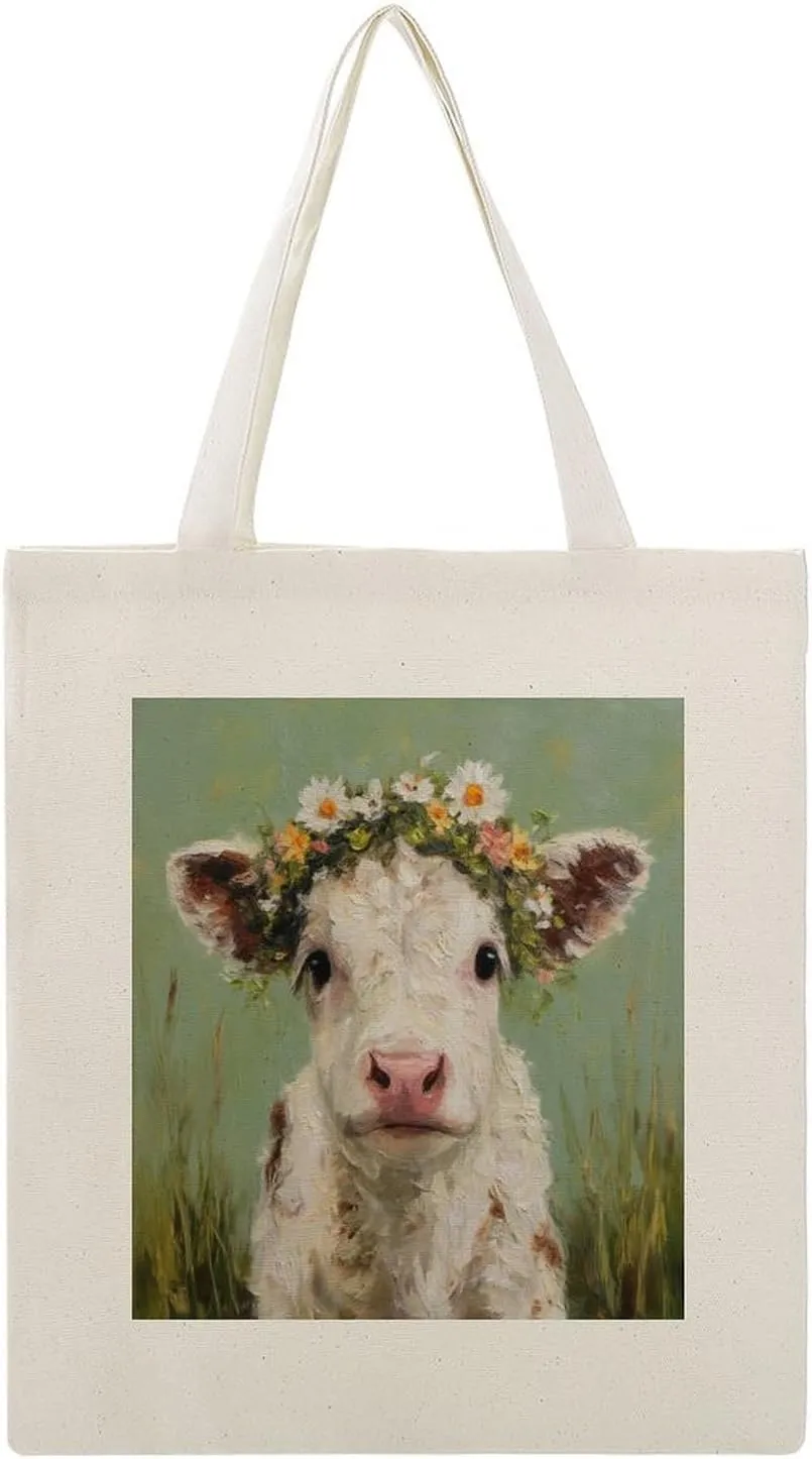 Canvas Tote Bag,Cute White Sheep Handbags for Women Shoulder Bag