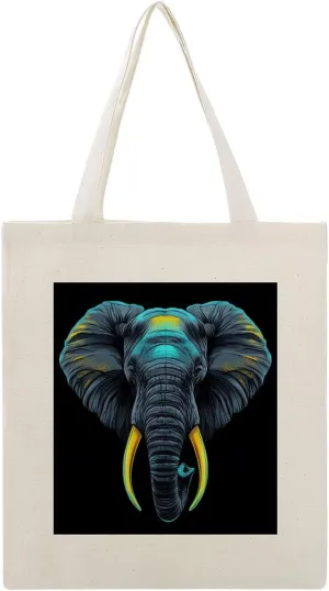 Canvas Tote Bag,Elephant with Long Tusks Handbags for Women Shoulder Bag