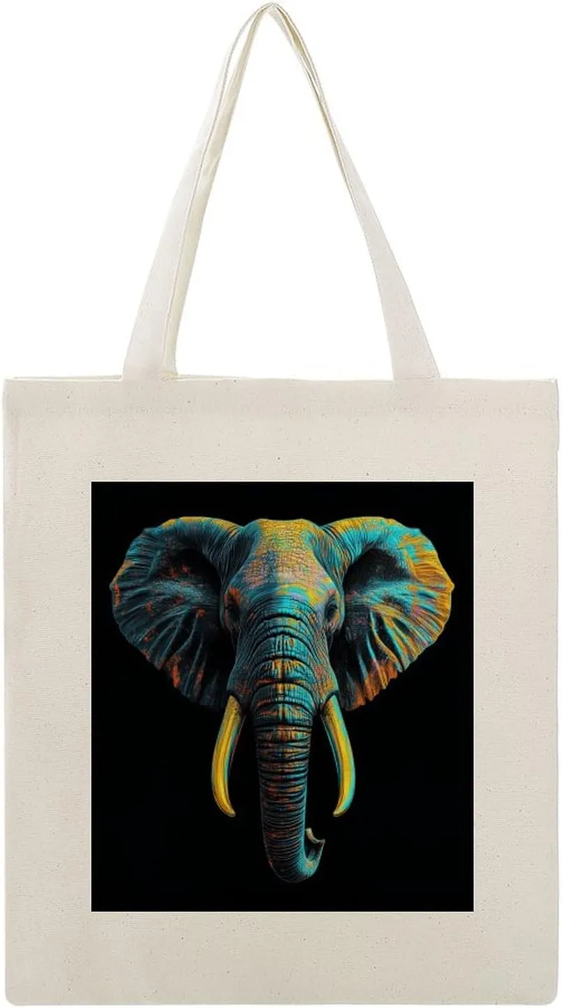 Canvas Tote Bag,Elephant with Yellow And Blue Tusks Handbags for Women Shoulder Bag
