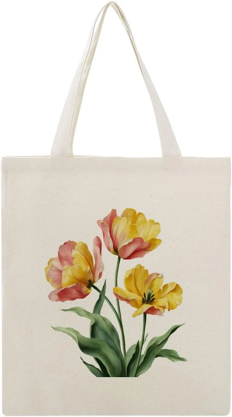 Canvas Tote Bag,Pink Tulips Handbags for Women Shoulder Bag