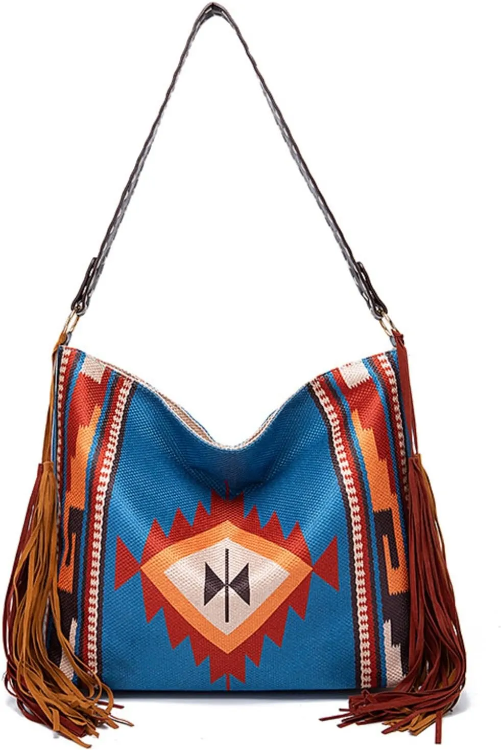 Canvas Tote Bags for Women Handbag Tote Purse with Zipper Ladies Ethnic Travel Tassel Hobo and Shoulder Handbags