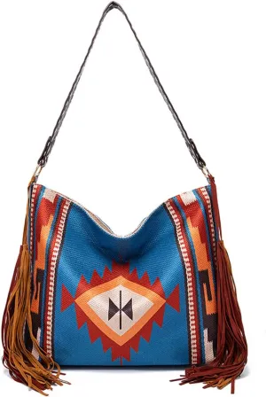 Canvas Tote Bags for Women Handbag Tote Purse with Zipper Ladies Ethnic Travel Tassel Hobo and Shoulder Handbags