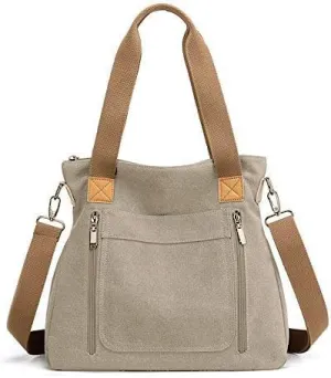 Canvas Tote Purse for Women Work Shoulder Crossbody Bag Vintage Multi-pocket Handbags