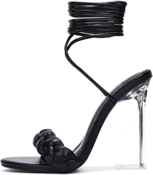 Cape Robbin Women's Lace-Up Transparent High Heels - Braided Open Almond Toe Clear Heeled Sandals (Tracy)