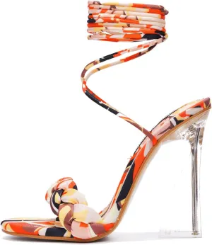 Cape Robbin Women's Lace-Up Transparent High Heels - Braided Open Almond Toe Clear Heeled Sandals (Tracy)