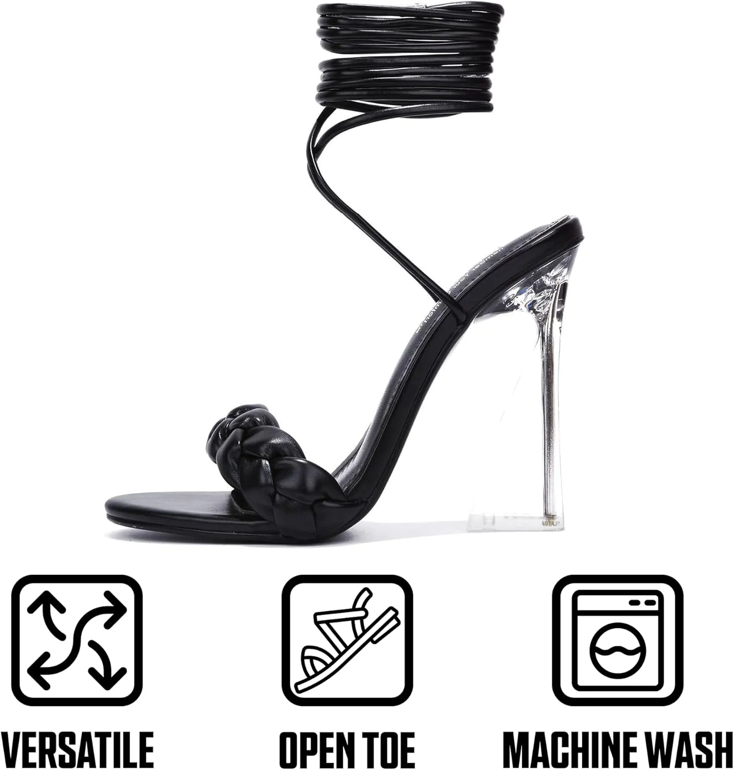 Cape Robbin Women's Lace-Up Transparent High Heels - Braided Open Almond Toe Clear Heeled Sandals (Tracy)