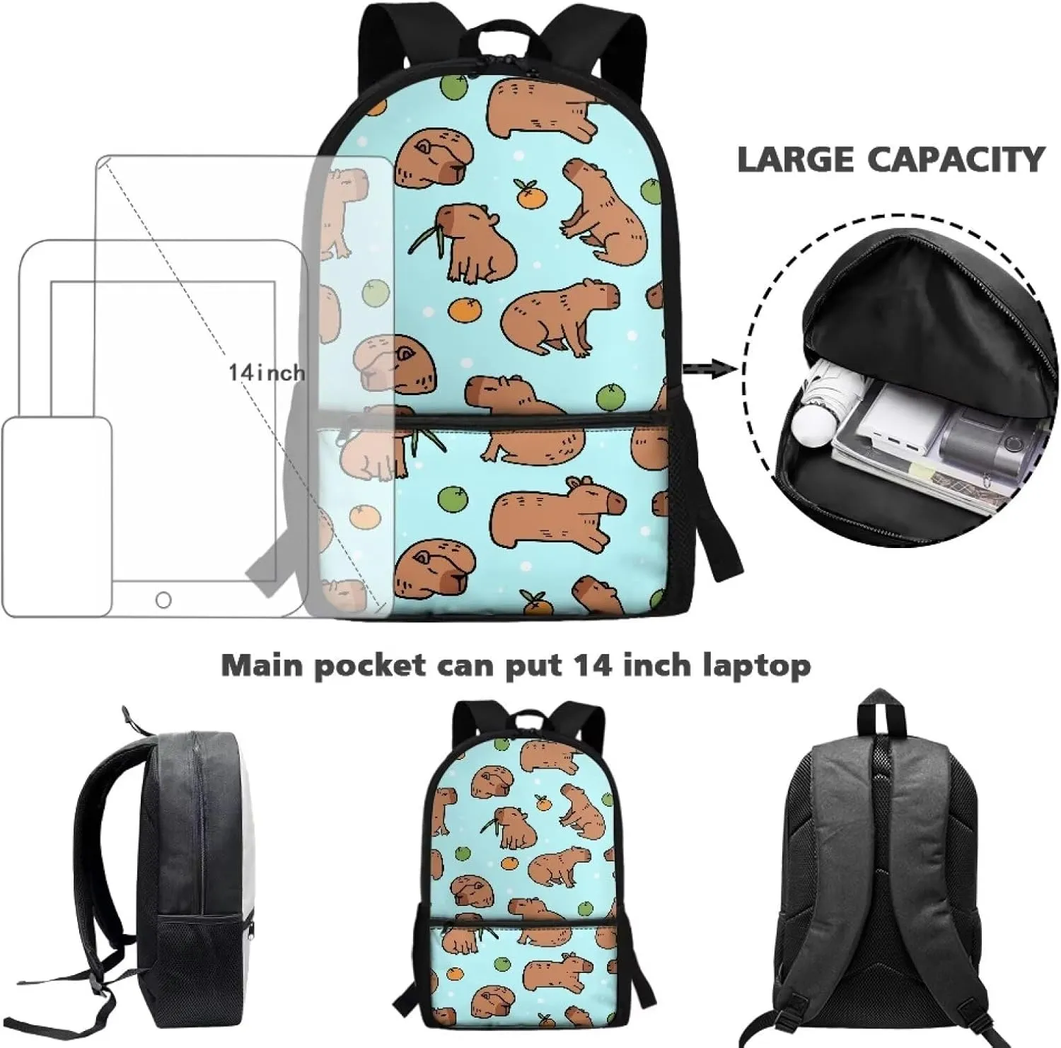 Capybara Backpack for School Girls 2nd Grade School Bags 9-10 Kids Cute Bookbag 17 Inch Animal Book Bags Large Travel Shoulder Bag Camping Backpacks Casual Daypack for Elementary School