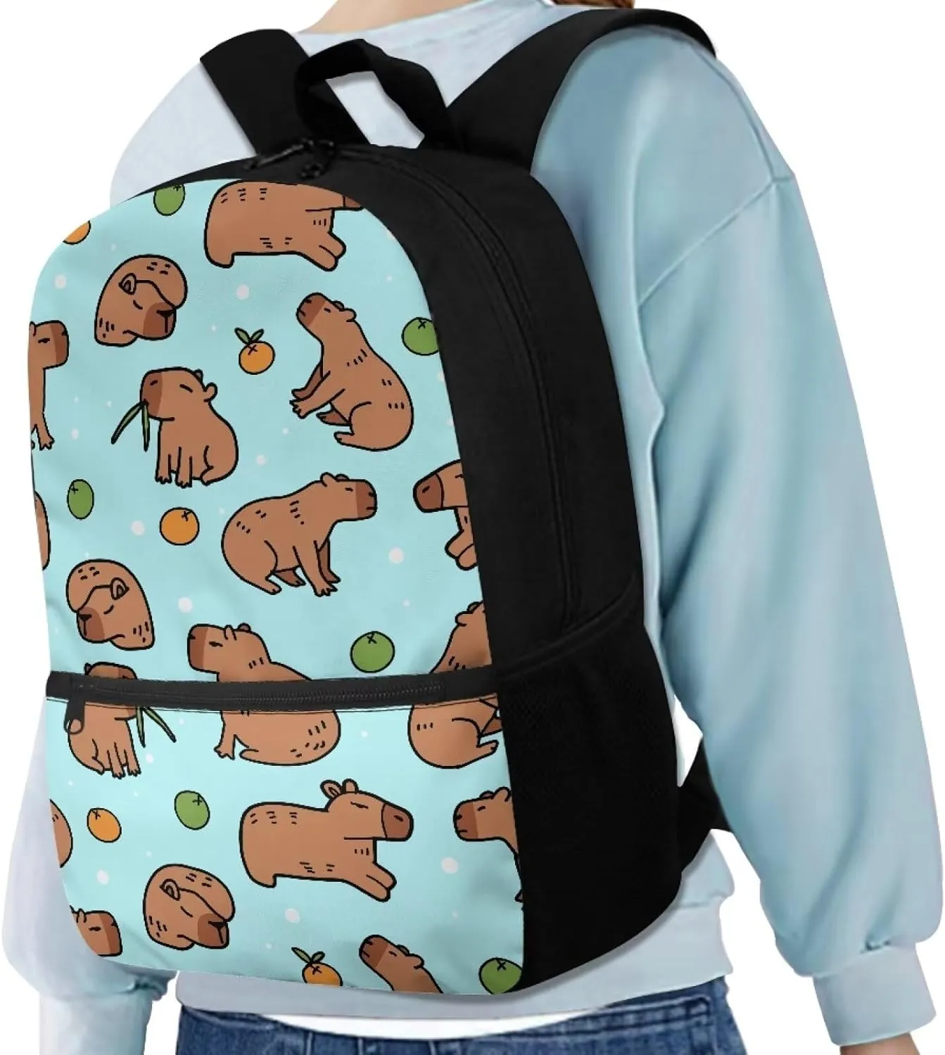Capybara Backpack for School Girls 2nd Grade School Bags 9-10 Kids Cute Bookbag 17 Inch Animal Book Bags Large Travel Shoulder Bag Camping Backpacks Casual Daypack for Elementary School