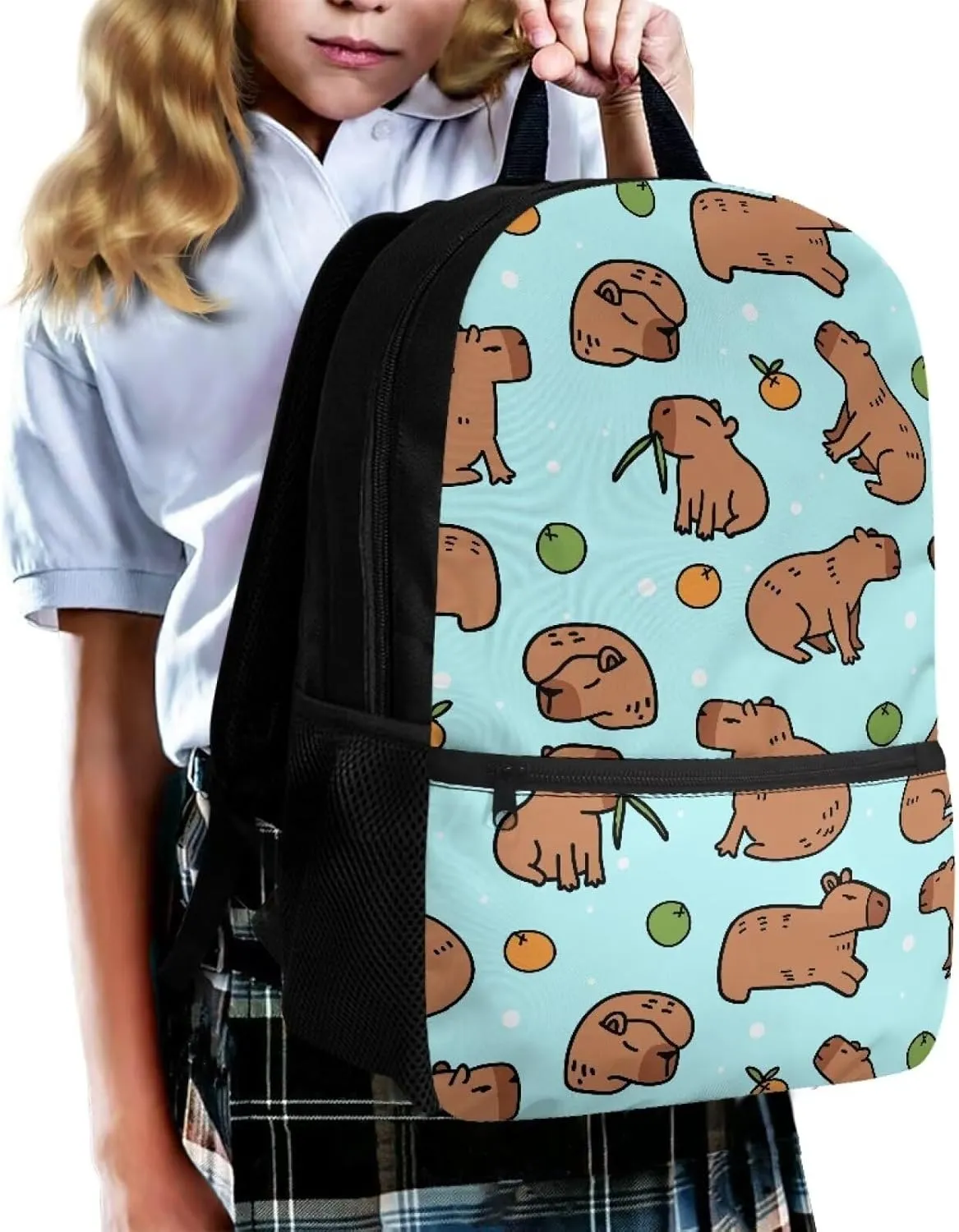 Capybara Backpack for School Girls 2nd Grade School Bags 9-10 Kids Cute Bookbag 17 Inch Animal Book Bags Large Travel Shoulder Bag Camping Backpacks Casual Daypack for Elementary School