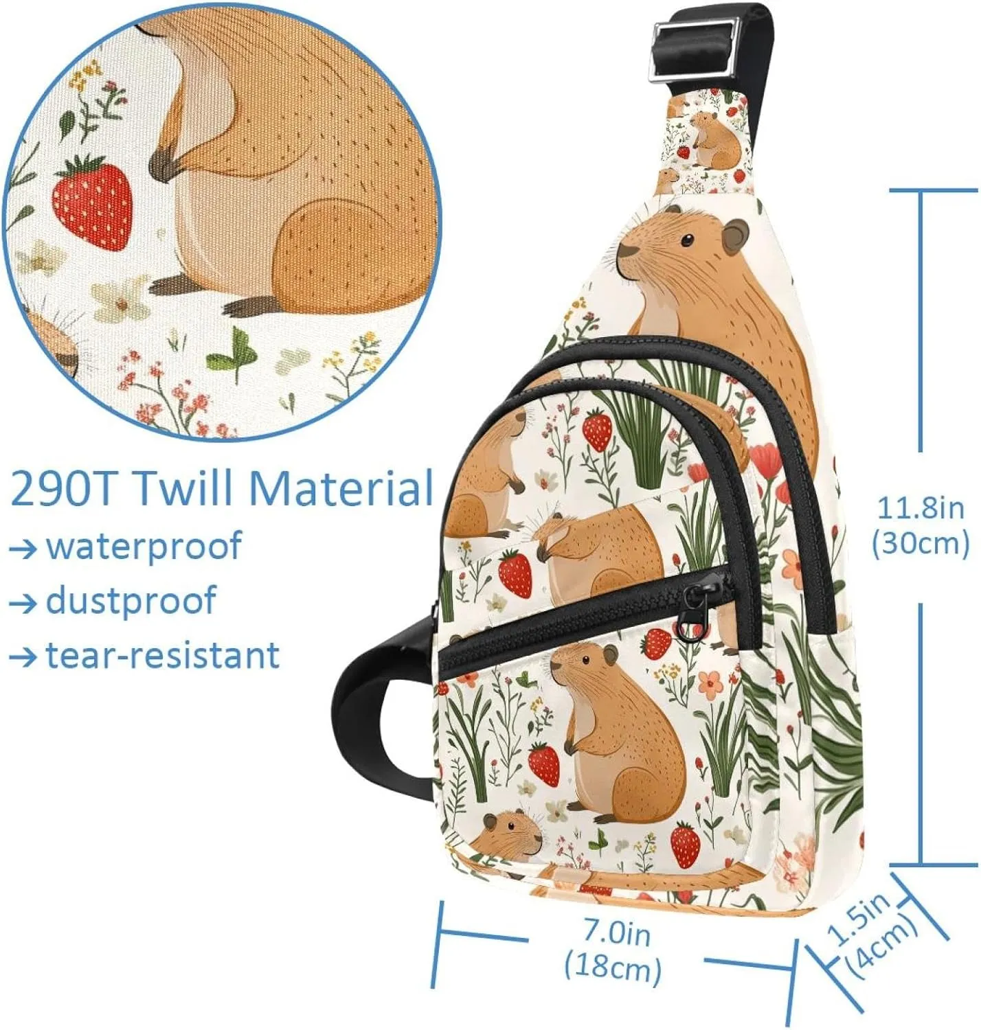Capybara Floral (10) Crossbody Bag with Adjustable Shoulder Strap, Shoulder Bag for Men and Women Sling Backpack for Travel, Cycling, Work, Sport