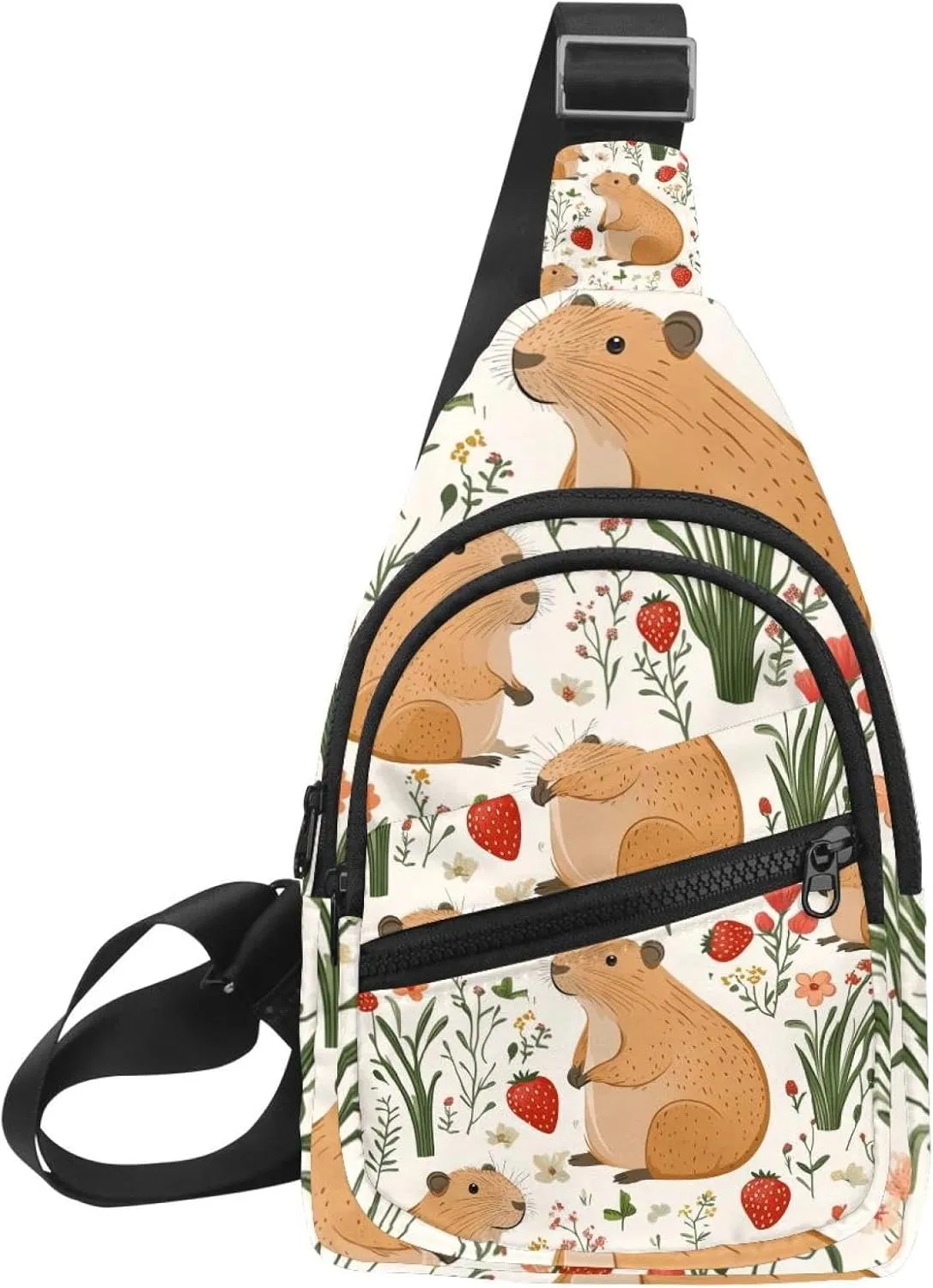 Capybara Floral (10) Crossbody Bag with Adjustable Shoulder Strap, Shoulder Bag for Men and Women Sling Backpack for Travel, Cycling, Work, Sport