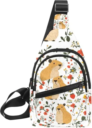 Capybara Floral (12) Sling Side, Crossbody Backpack