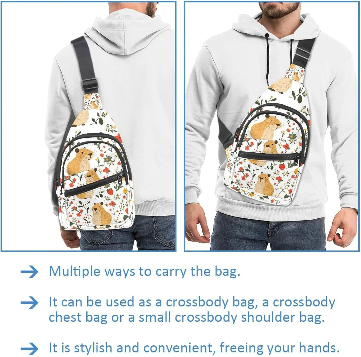 Capybara Floral (12) Sling Side, Crossbody Backpack
