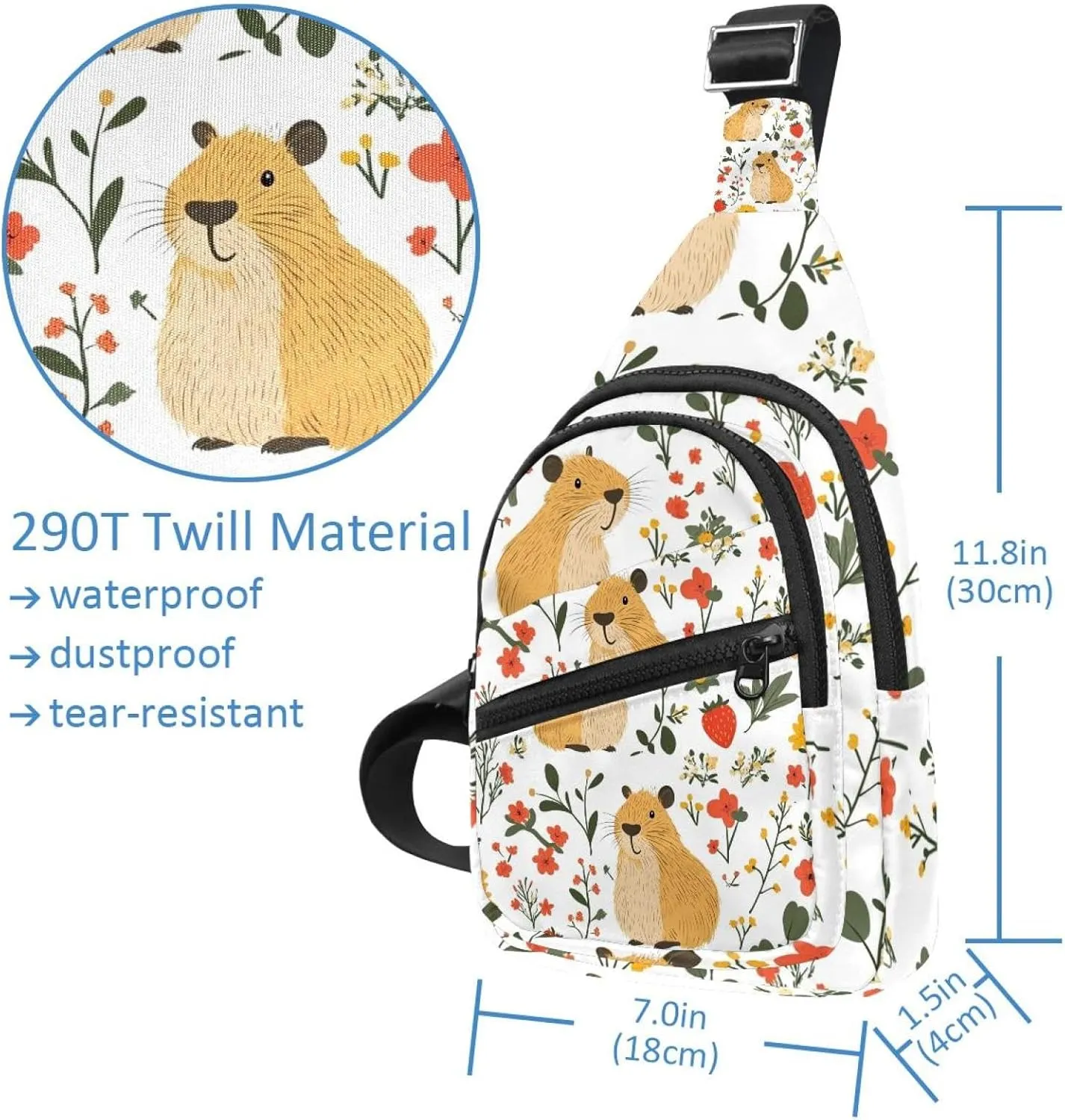 Capybara Floral (12) Sling Side, Crossbody Backpack