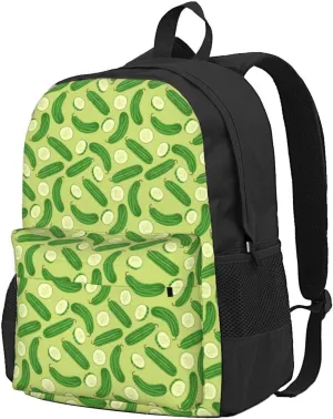 Cartoon Cucumber Pattern Backpack for Women Men Worker Teacher Business Travel Backpacks Shoulders Bag Daypack Bookbag with Mesh Pockets