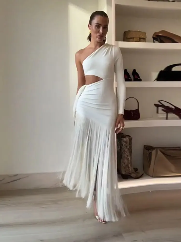 Cassie - Tasseled one shoulder dress