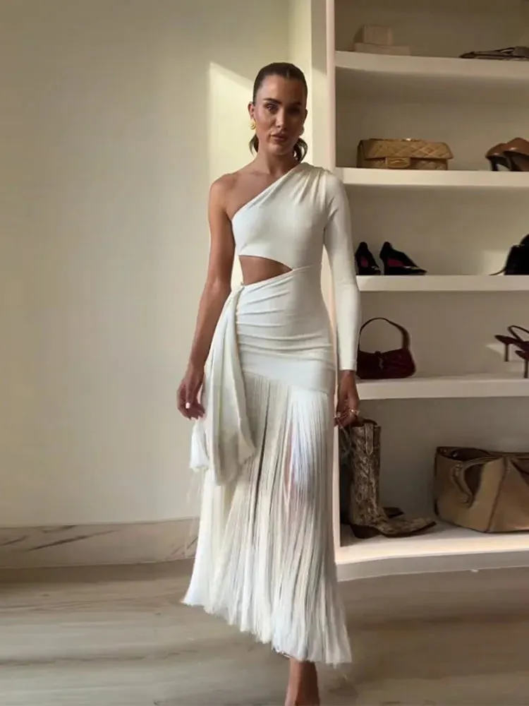 Cassie - Tasseled one shoulder dress