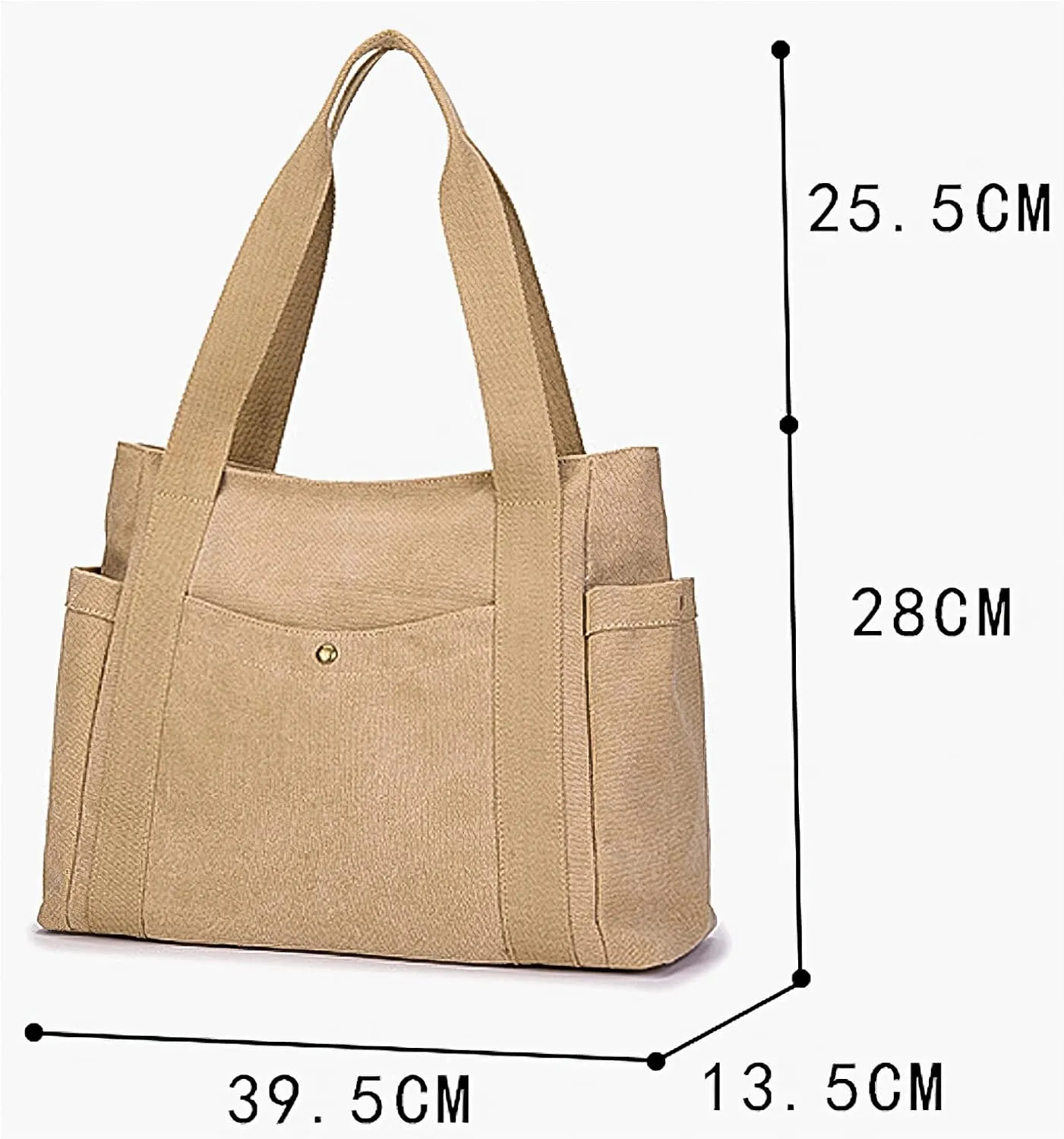 Casual Canvas Tote Bag Multiple Pockets Shoulder Bag Large Capacity Handbags Travel Beach Work Daily Essentials Purse