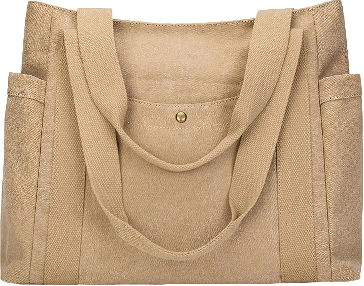 Casual Canvas Tote Bag Multiple Pockets Shoulder Bag Large Capacity Handbags Travel Beach Work Daily Essentials Purse