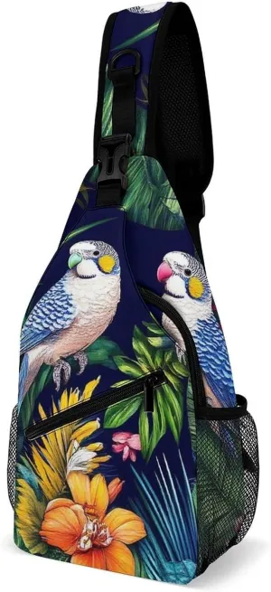 Casual Crossbody Bag for Women, Large Capacity Sling Backpack Tropical Birds Flowers Floral Sport Shoulder Chest Bag Daypack for Gym Hiking