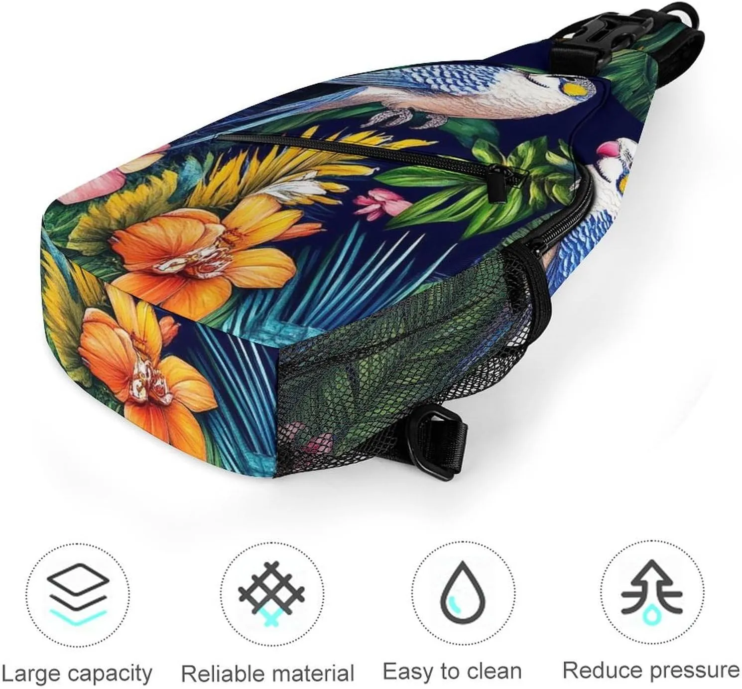 Casual Crossbody Bag for Women, Large Capacity Sling Backpack Tropical Birds Flowers Floral Sport Shoulder Chest Bag Daypack for Gym Hiking