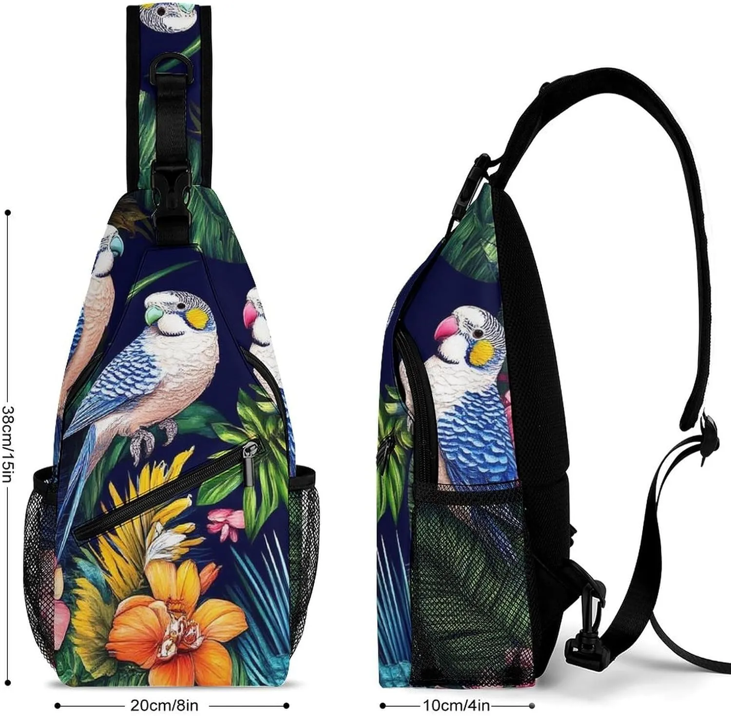 Casual Crossbody Bag for Women, Large Capacity Sling Backpack Tropical Birds Flowers Floral Sport Shoulder Chest Bag Daypack for Gym Hiking
