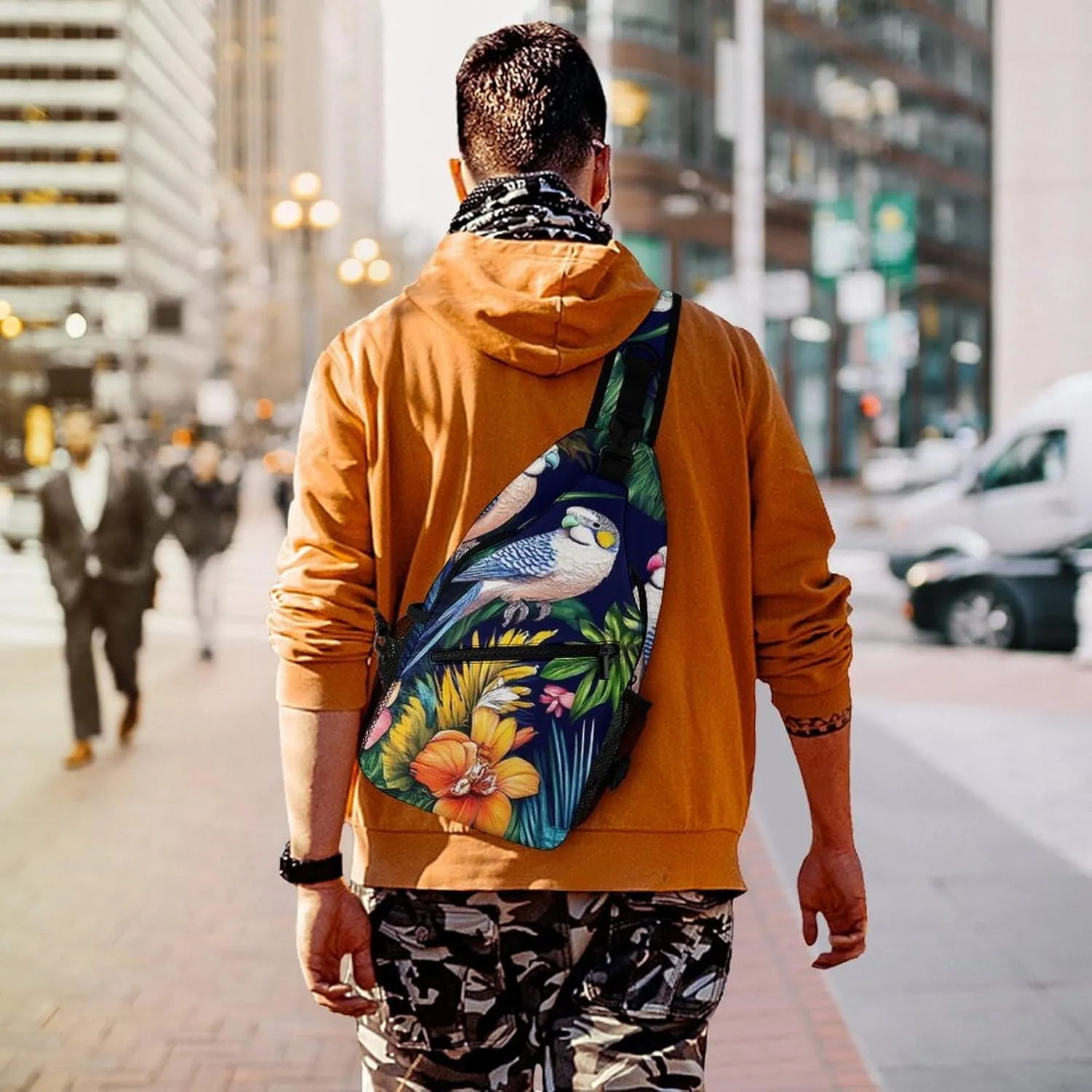 Casual Crossbody Bag for Women, Large Capacity Sling Backpack Tropical Birds Flowers Floral Sport Shoulder Chest Bag Daypack for Gym Hiking