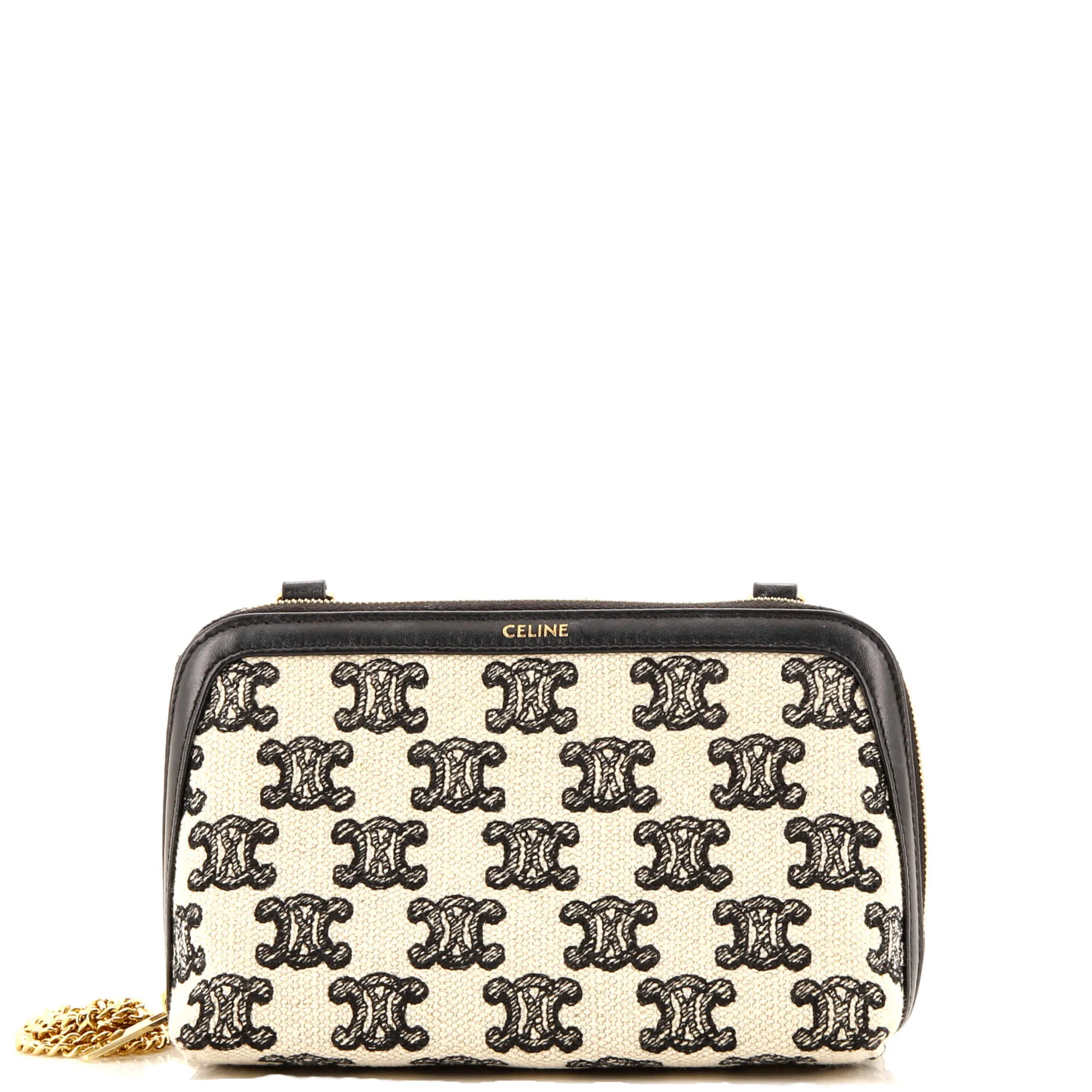 CELINE Zip Around Chain Clutch Triomphe Canvas