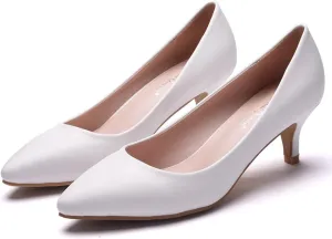 ChaiRong Zhou Women Classy Wedding Pumps, Pointy Toe Lace Flower Mid Heel Stilettos Slip on Dress Bridal Shoes