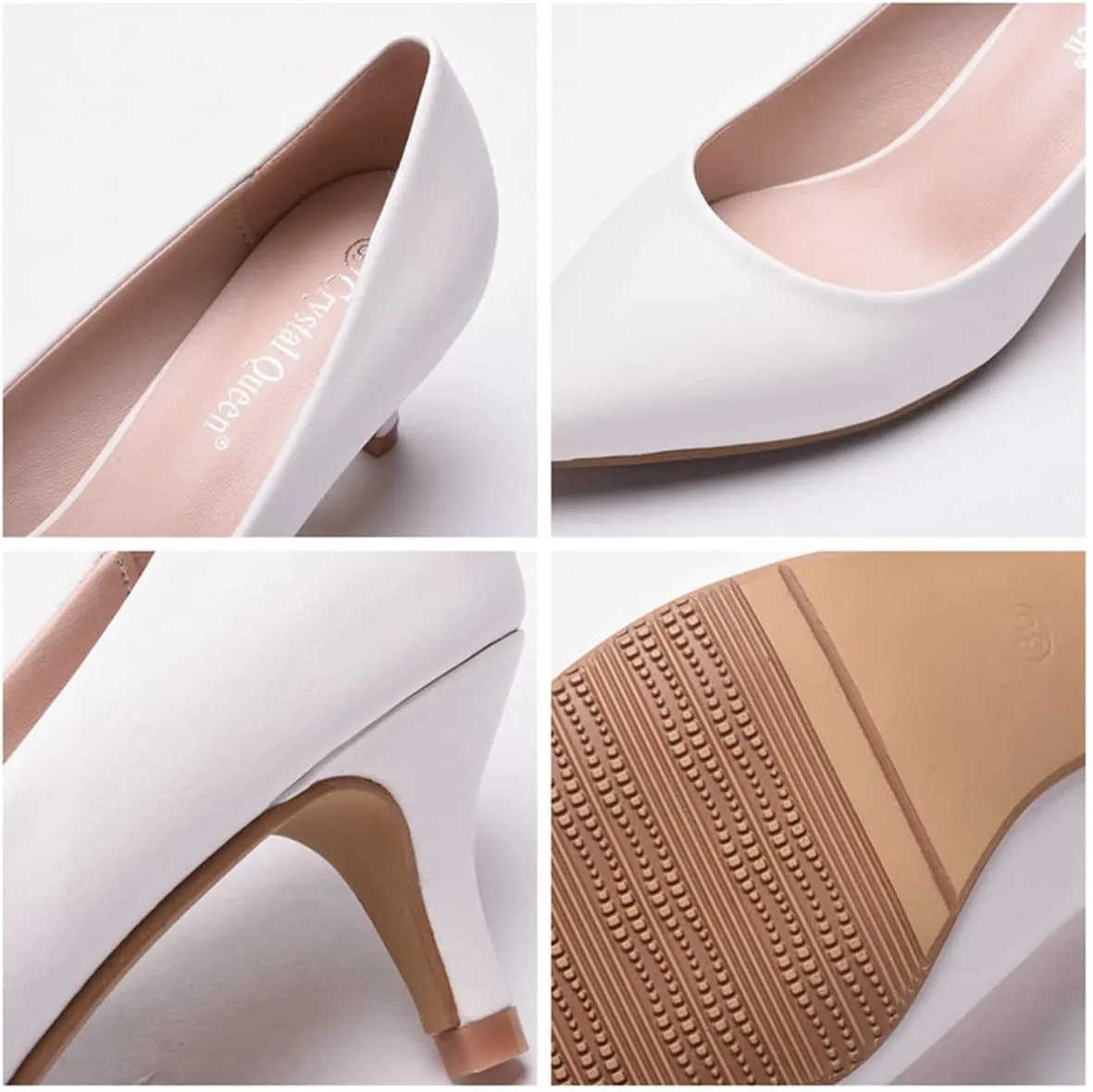 ChaiRong Zhou Women Classy Wedding Pumps, Pointy Toe Lace Flower Mid Heel Stilettos Slip on Dress Bridal Shoes