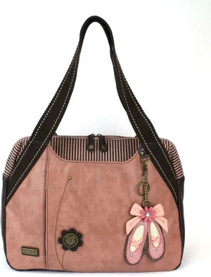 Chala Handbags Dust Rose Shoulder Purse Tote Bag with Key Fob/ Coin Purse
