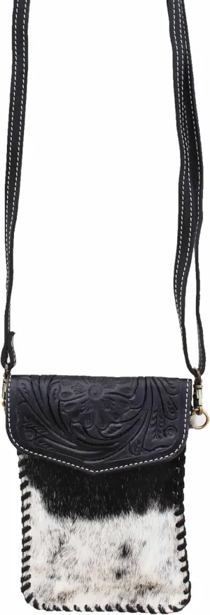 CHALLENGER Women's Western Cowhide Floral Tooled Leather Laced Crossbody Bag Purse 18RTH08