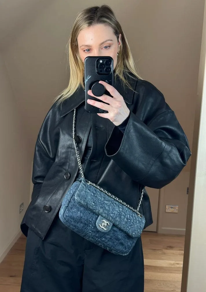 Chanel Blue Denim Camellia Embroidered CC Flap Bag