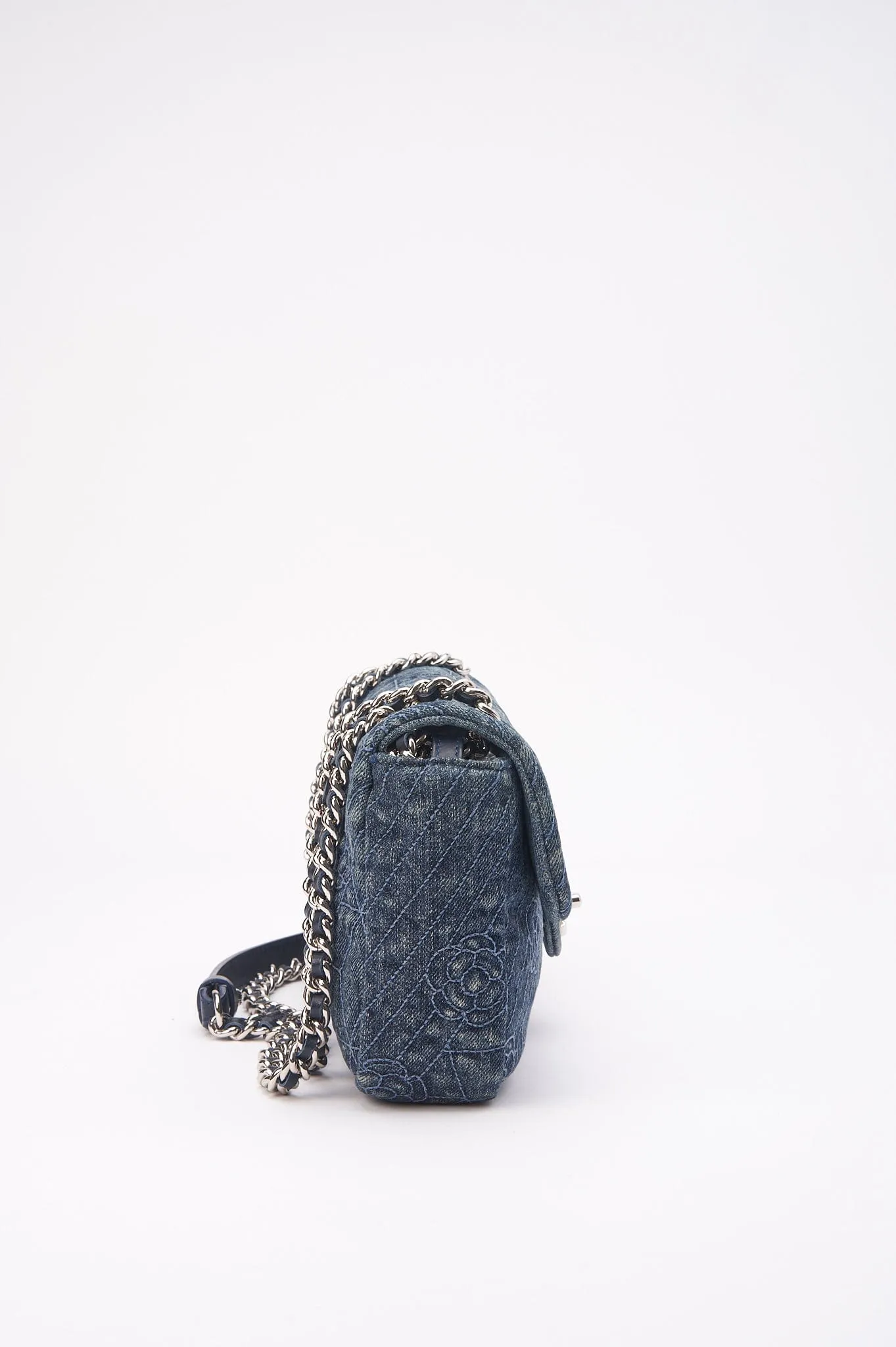 Chanel Blue Denim Camellia Embroidered CC Flap Bag