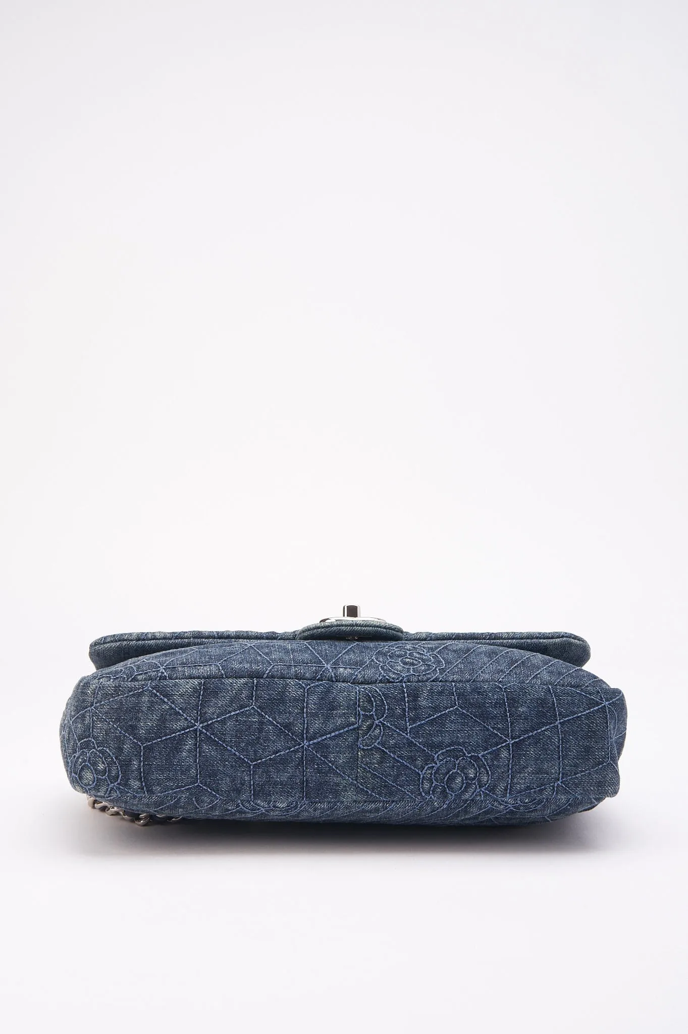 Chanel Blue Denim Camellia Embroidered CC Flap Bag