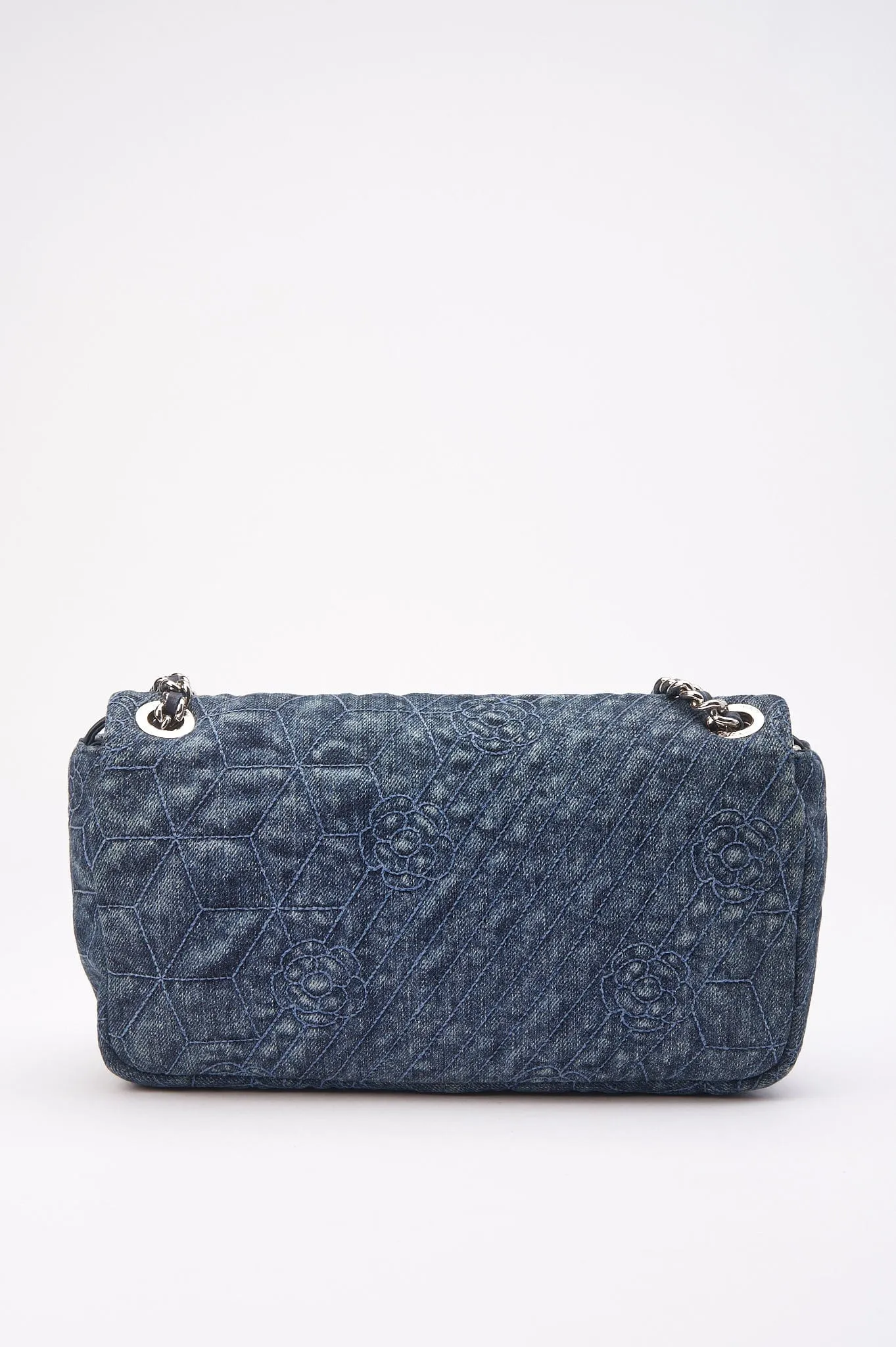 Chanel Blue Denim Camellia Embroidered CC Flap Bag