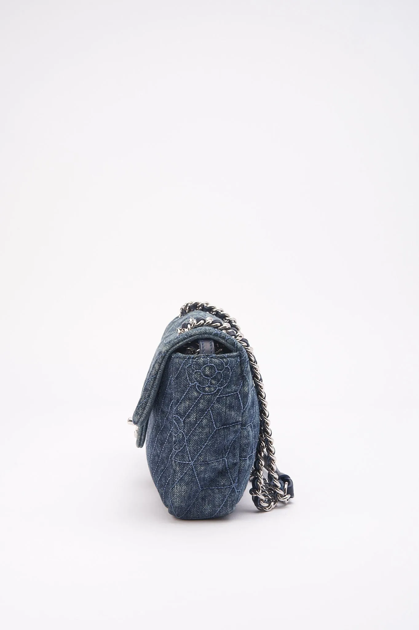 Chanel Blue Denim Camellia Embroidered CC Flap Bag