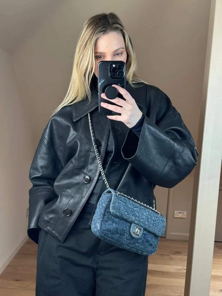 Chanel Blue Denim Camellia Embroidered CC Flap Bag