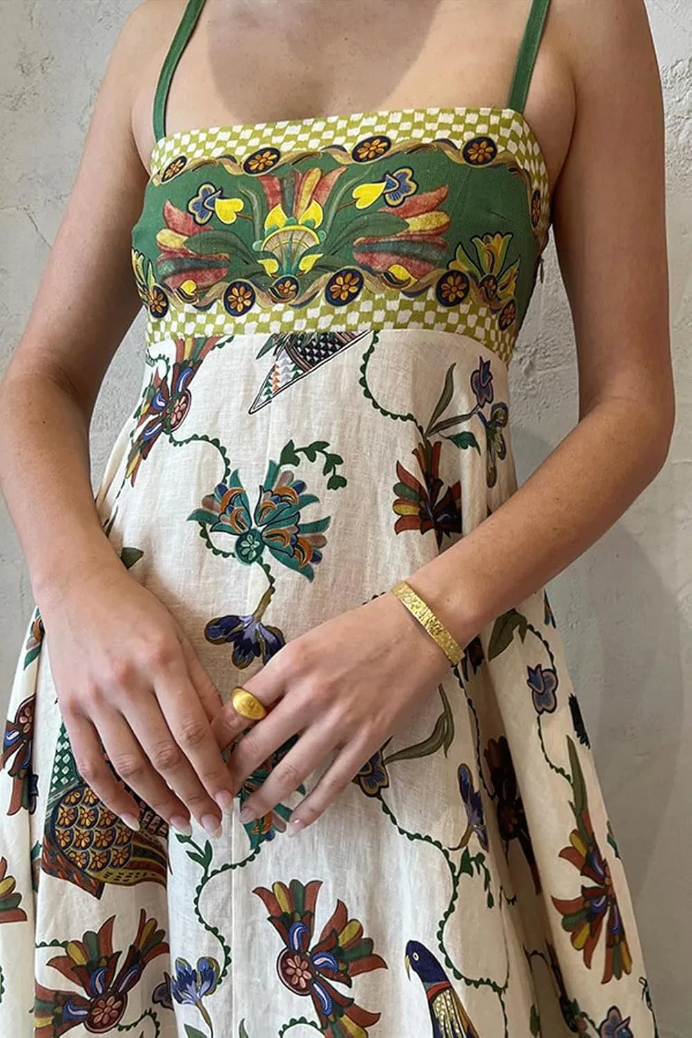 CHARTOU Women's Boho Floral Spaghetti Strap Long Dress Square Neck Vintage Y2k Graffiti Cami Maxi Dress