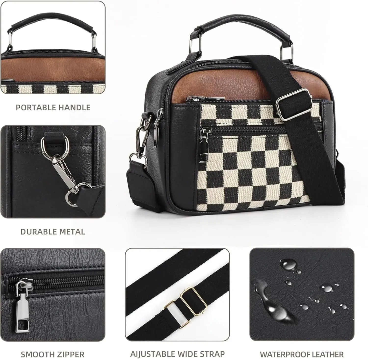 Checkered Crossbody Bag Checkerboard Purse For Women Plaid Pattern Shoulder Bags Colorblock Leather Handbag