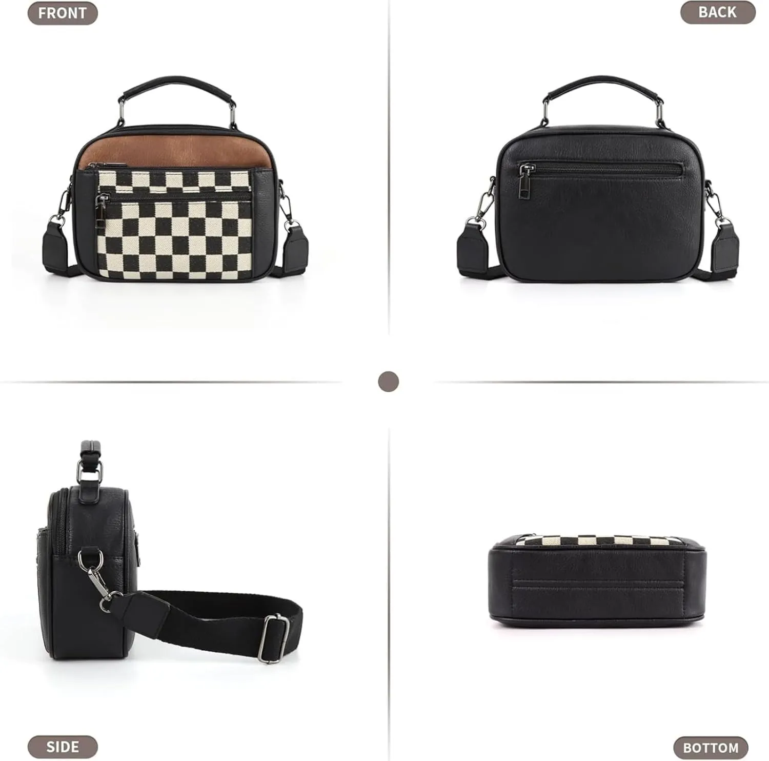 Checkered Crossbody Bag Checkerboard Purse For Women Plaid Pattern Shoulder Bags Colorblock Leather Handbag