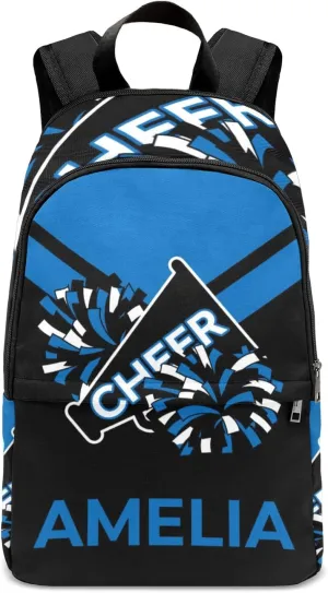 Cheerleader Blue Personalized Backpack for Teen Boys Girls,Custom Travel Backpack Bookbag Casual Bag Name Gift 11.8"(L) x 5.51"(W) x 17.72"(H)