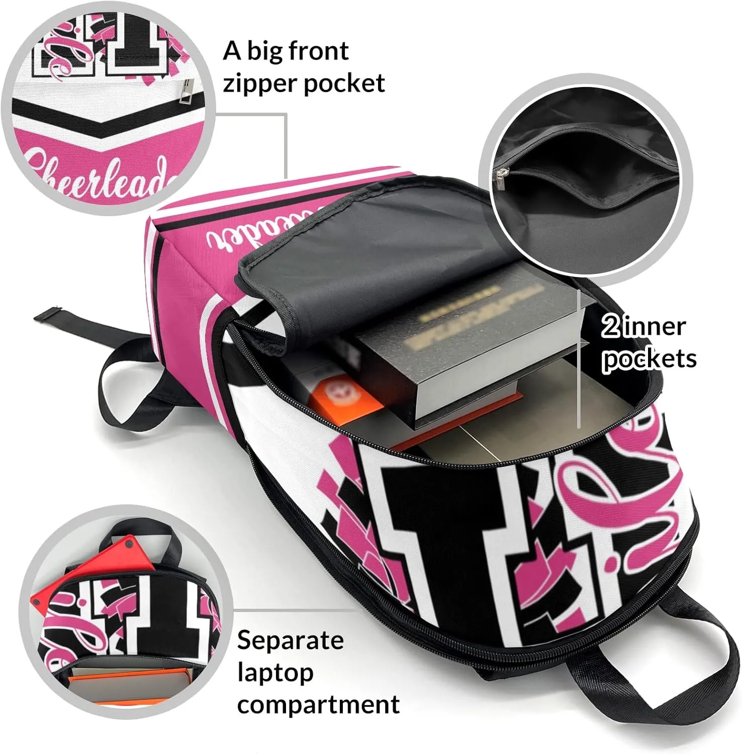 Cheerleader Pink Black Personalized Backpack for Teen Boys Girls,Custom Travel Backpack Bookbag Casual Bag Name Gift