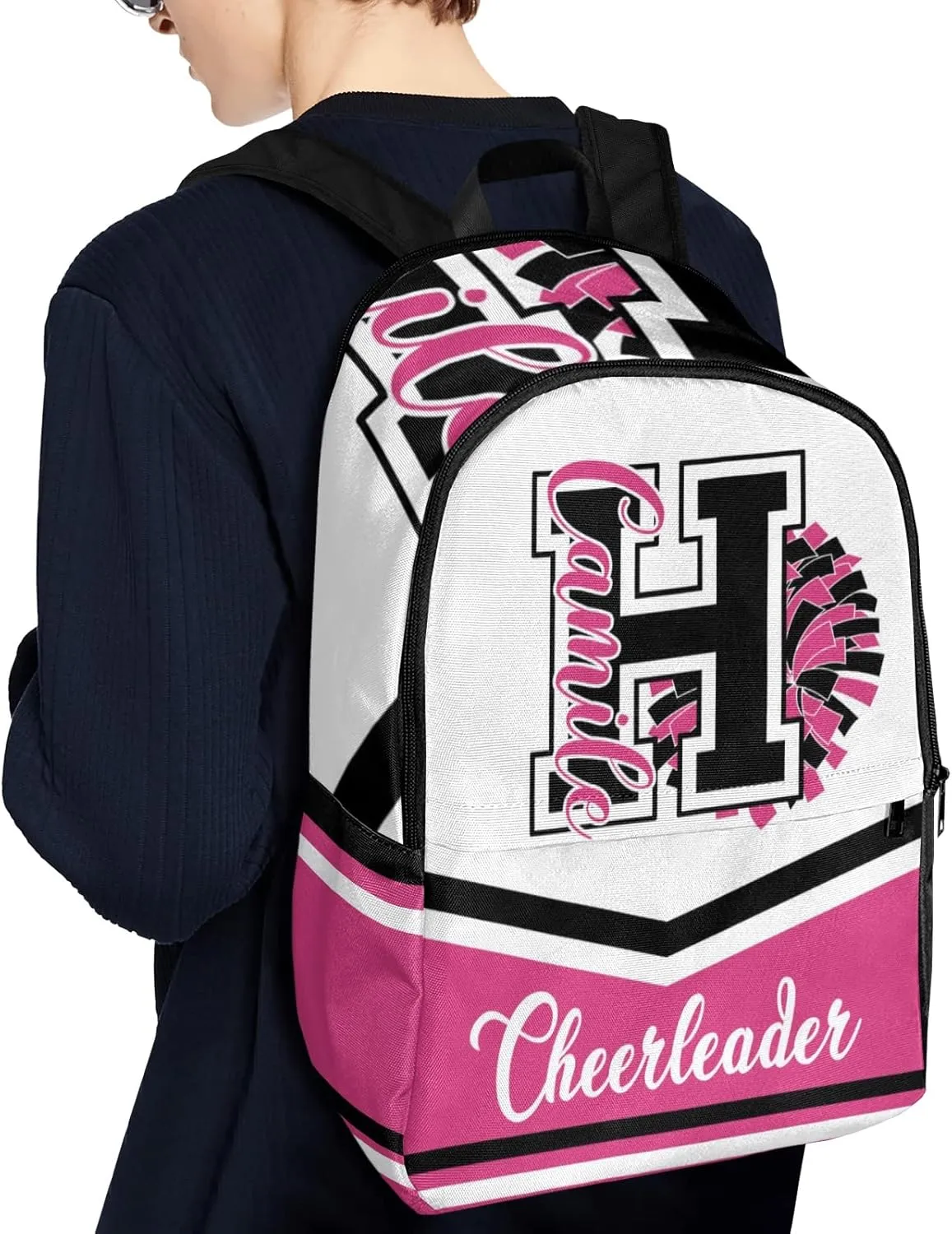 Cheerleader Pink Black Personalized Backpack for Teen Boys Girls,Custom Travel Backpack Bookbag Casual Bag Name Gift