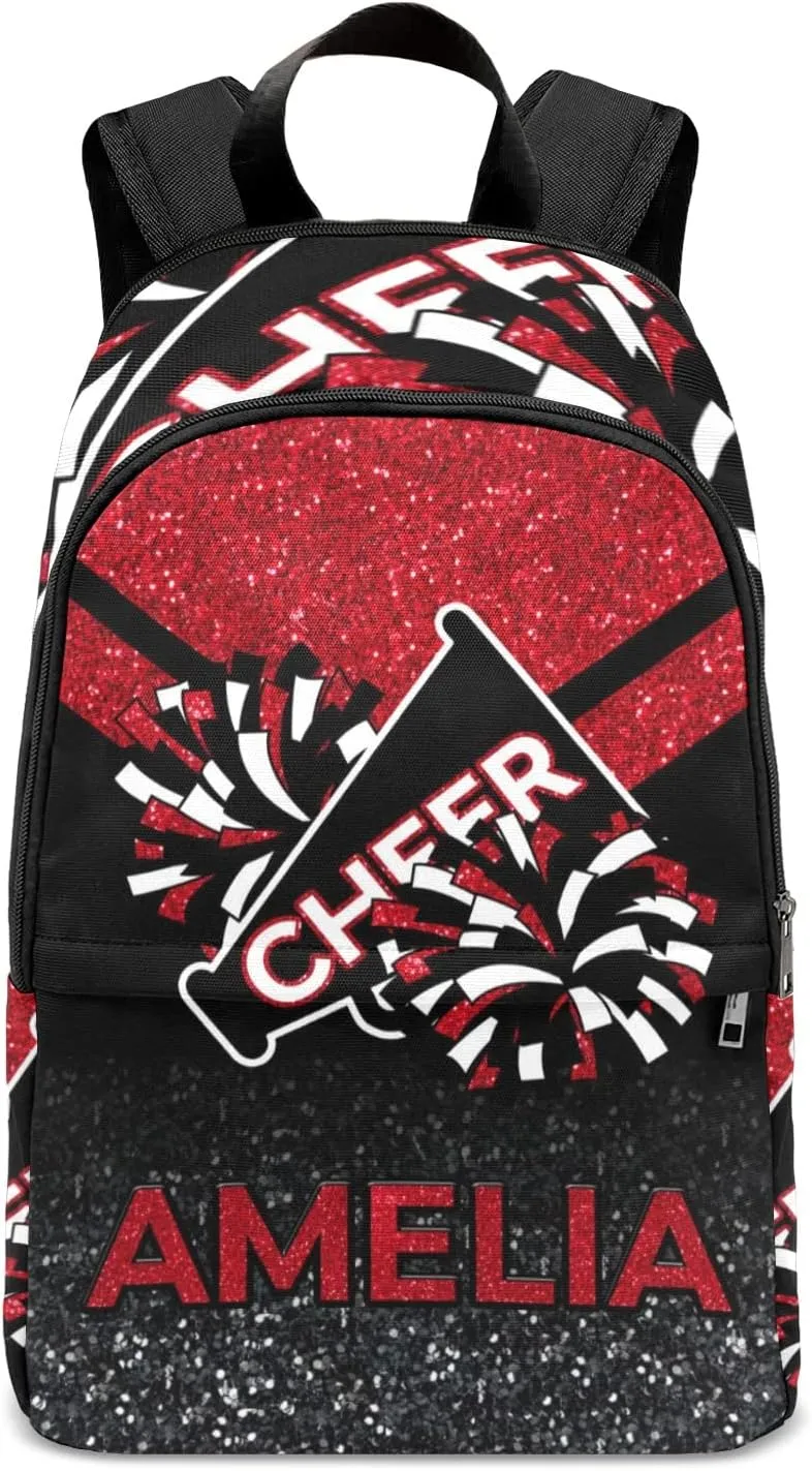 Cheerleader Red Personalized Backpack for Teen Boys Girls,Custom Travel Backpack Bookbag Casual Bag Name Gift 11.8"(L) x 5.51"(W) x 17.72"(H)