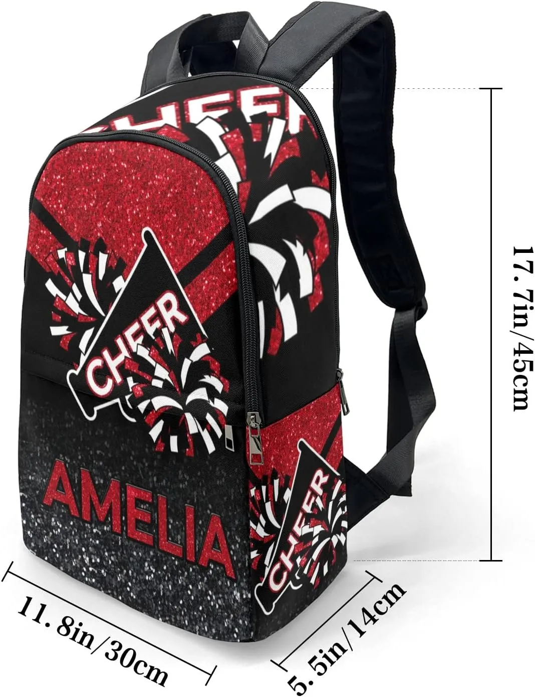Cheerleader Red Personalized Backpack for Teen Boys Girls,Custom Travel Backpack Bookbag Casual Bag Name Gift 11.8"(L) x 5.51"(W) x 17.72"(H)