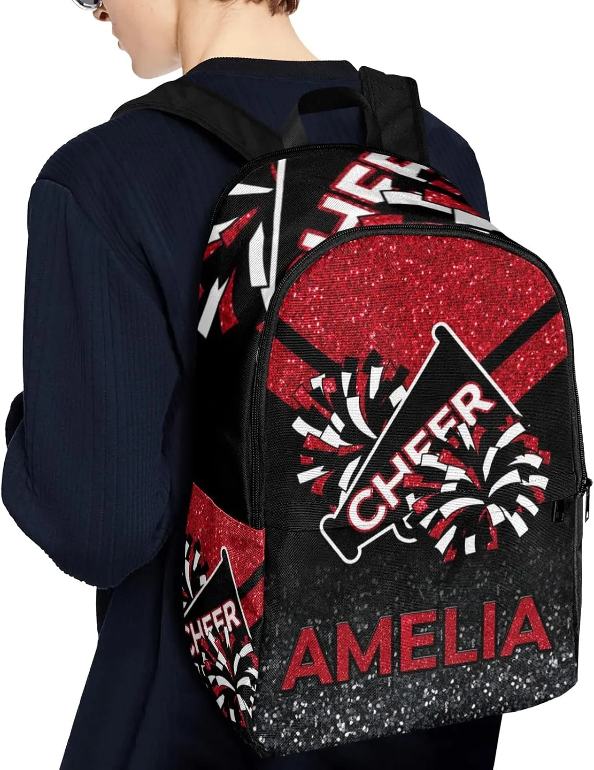 Cheerleader Red Personalized Backpack for Teen Boys Girls,Custom Travel Backpack Bookbag Casual Bag Name Gift 11.8"(L) x 5.51"(W) x 17.72"(H)