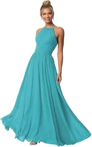 Chiffon Halter Bridesmaid Dresses for Wedding Long Spaghetti Straps A Line Formal Evening Prom Party Gown